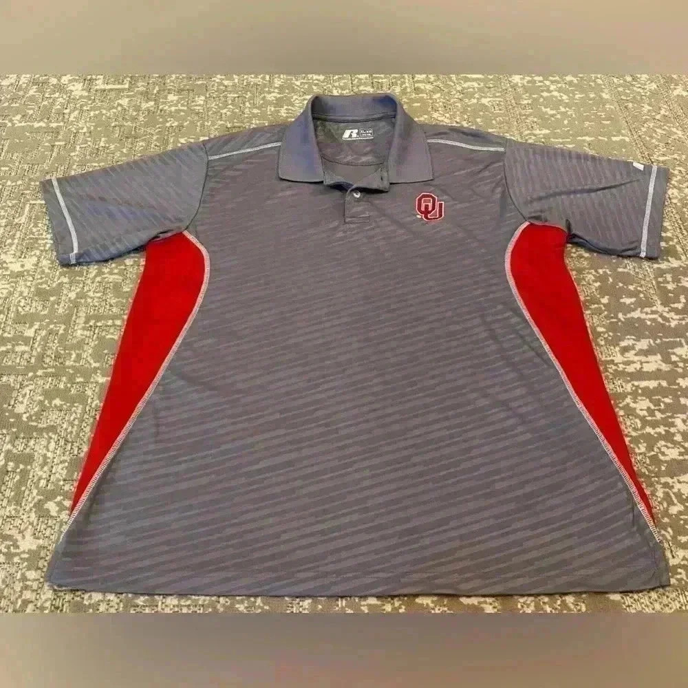 Oklahoma Sooners Russell Polo Shirt Men’s Size XL color Grey and Red